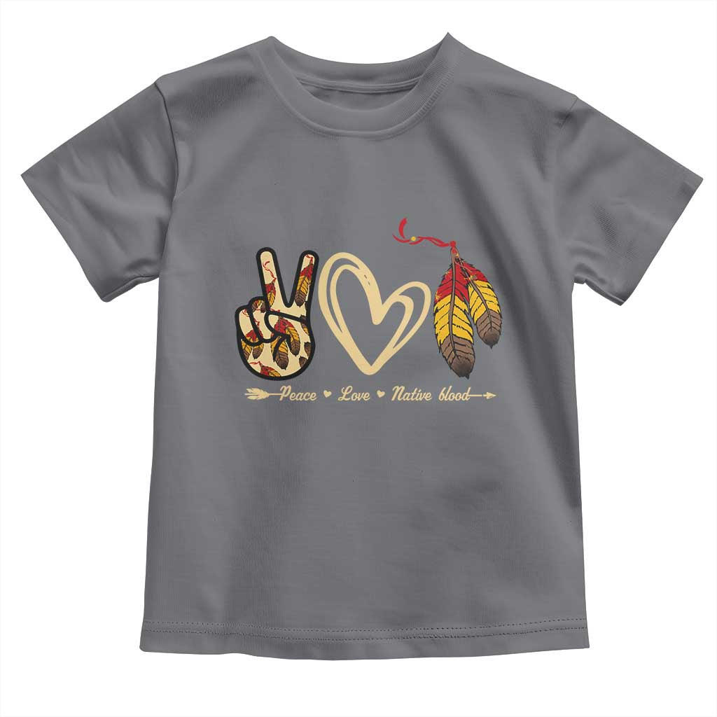 Peace Love Native Blood Toddler T Shirt Native American Feathers TS11 Charcoal Print Your Wear