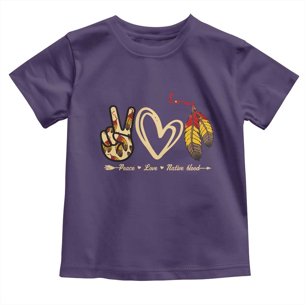 Peace Love Native Blood Toddler T Shirt Native American Feathers TS11 Purple Print Your Wear