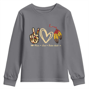 Peace Love Native Blood Youth Sweatshirt Native American Feathers TS11 Charcoal Print Your Wear