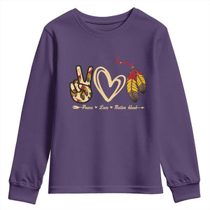 Peace Love Native Blood Youth Sweatshirt Native American Feathers TS11 Purple Print Your Wear