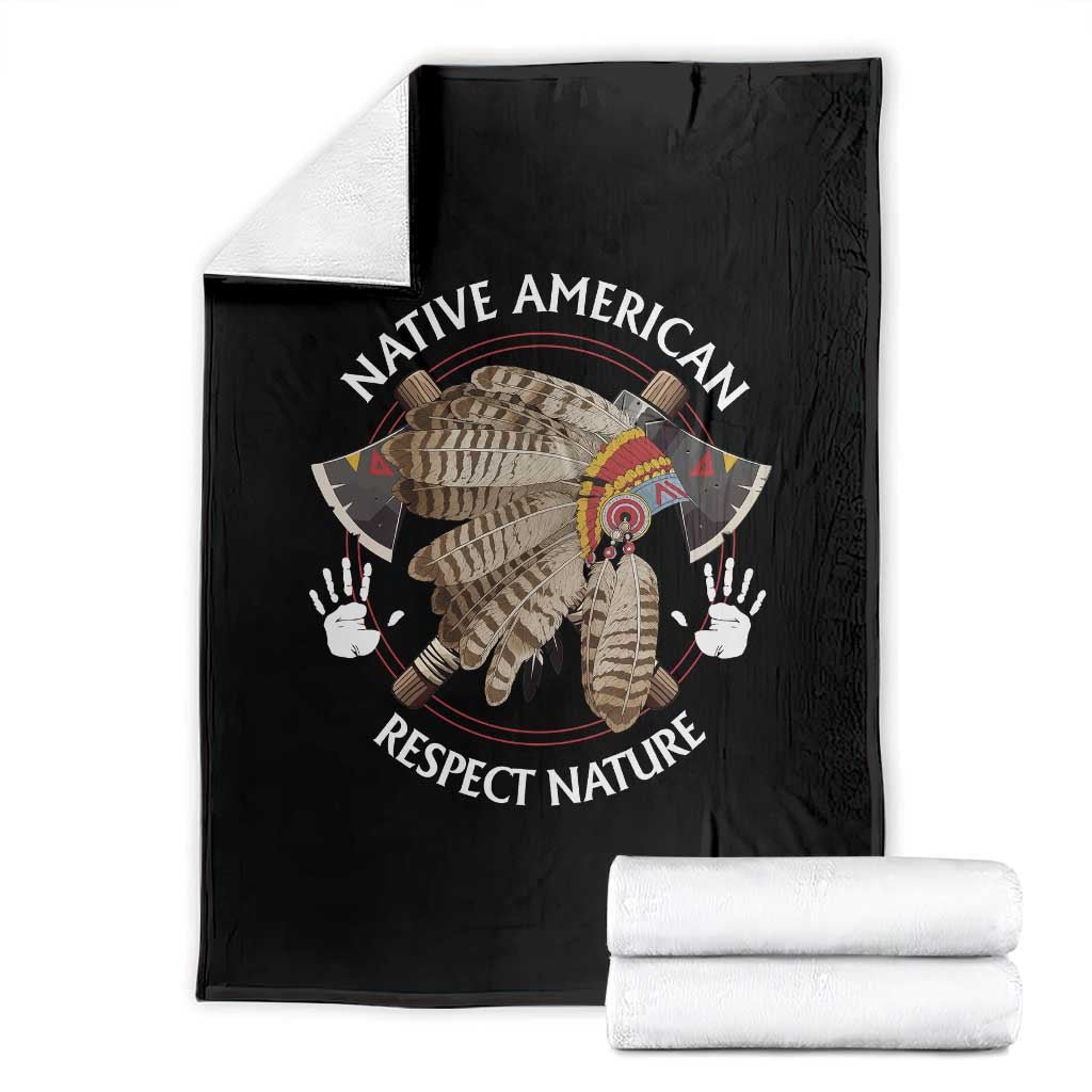 Native American Respect Nature Throw Blanket Indigenous Indian War Bonnet Tomahawks TS11 Black Print Your Wear