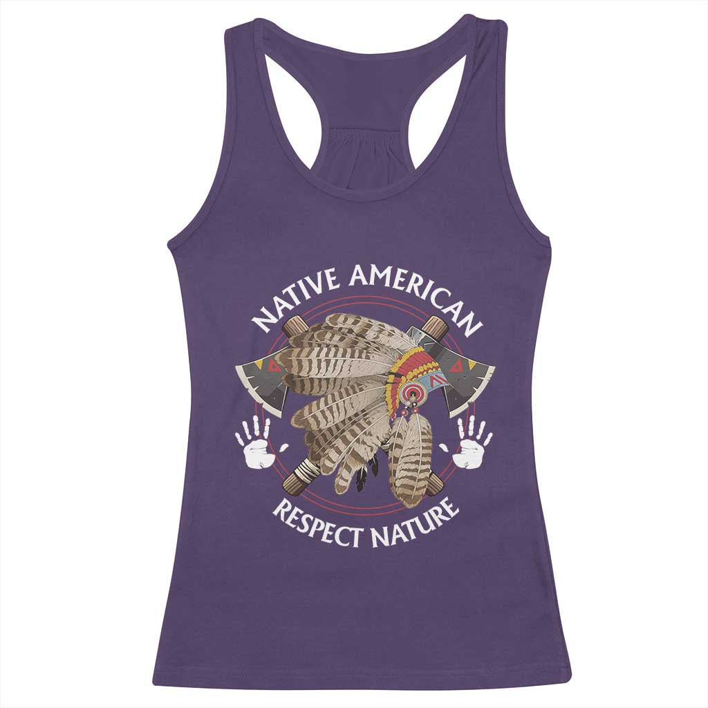 Native American Respect Nature Racerback Tank Top Indigenous Indian War Bonnet Tomahawks TS11 Purple Print Your Wear