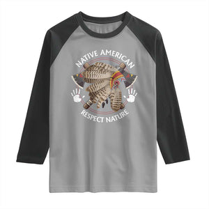 Native American Respect Nature Raglan Shirt Indigenous Indian War Bonnet Tomahawks TS11 Sport Gray Black Print Your Wear