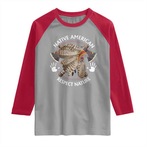 Native American Respect Nature Raglan Shirt Indigenous Indian War Bonnet Tomahawks TS11 Sport Gray Red Print Your Wear
