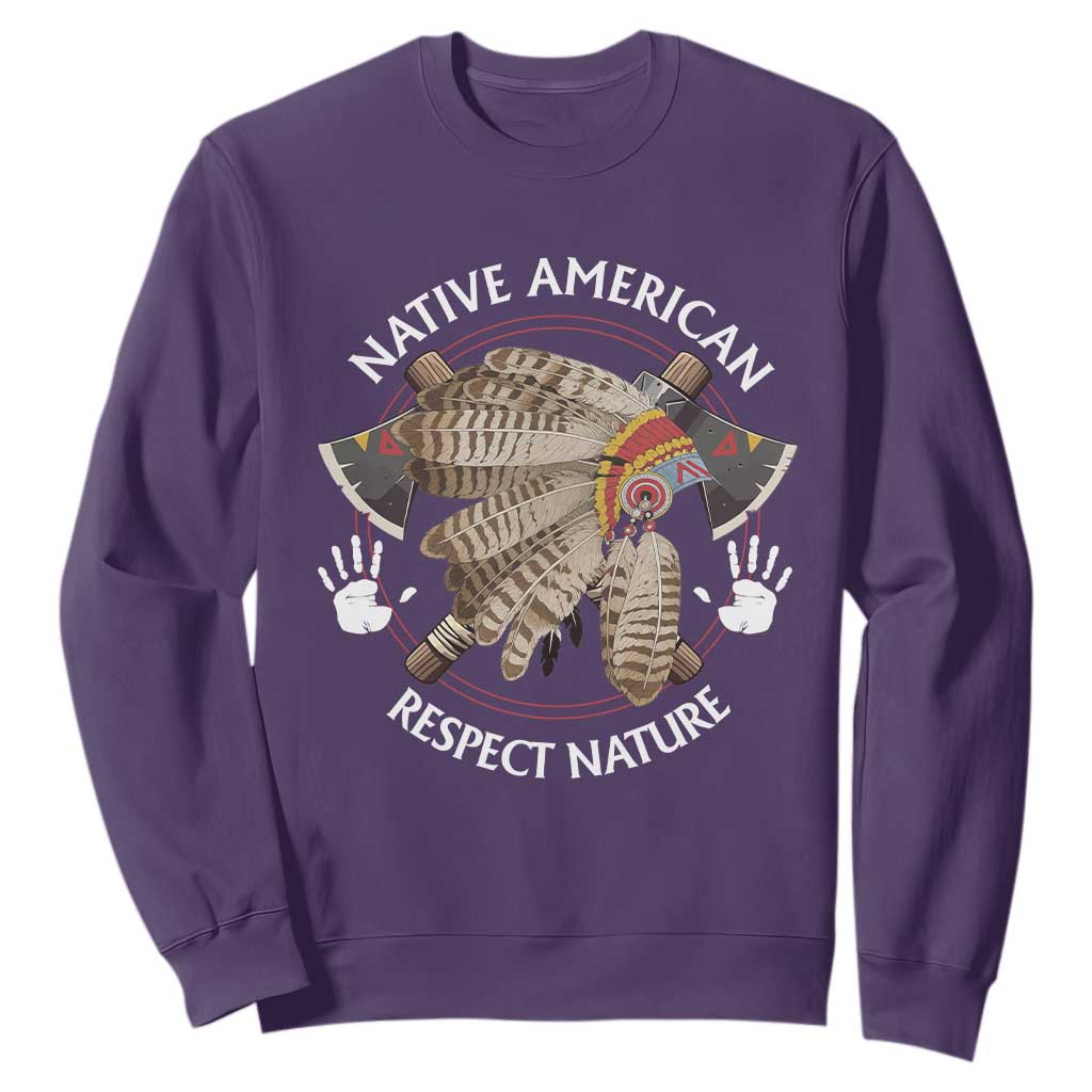 Native American Respect Nature Sweatshirt Indigenous Indian War Bonnet Tomahawks TS11 Purple Print Your Wear