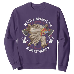 Native American Respect Nature Sweatshirt Indigenous Indian War Bonnet Tomahawks TS11 Purple Print Your Wear