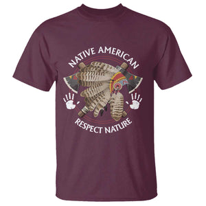 Native American Respect Nature T Shirt Indigenous Indian War Bonnet Tomahawks TS11 Maroon Print Your Wear