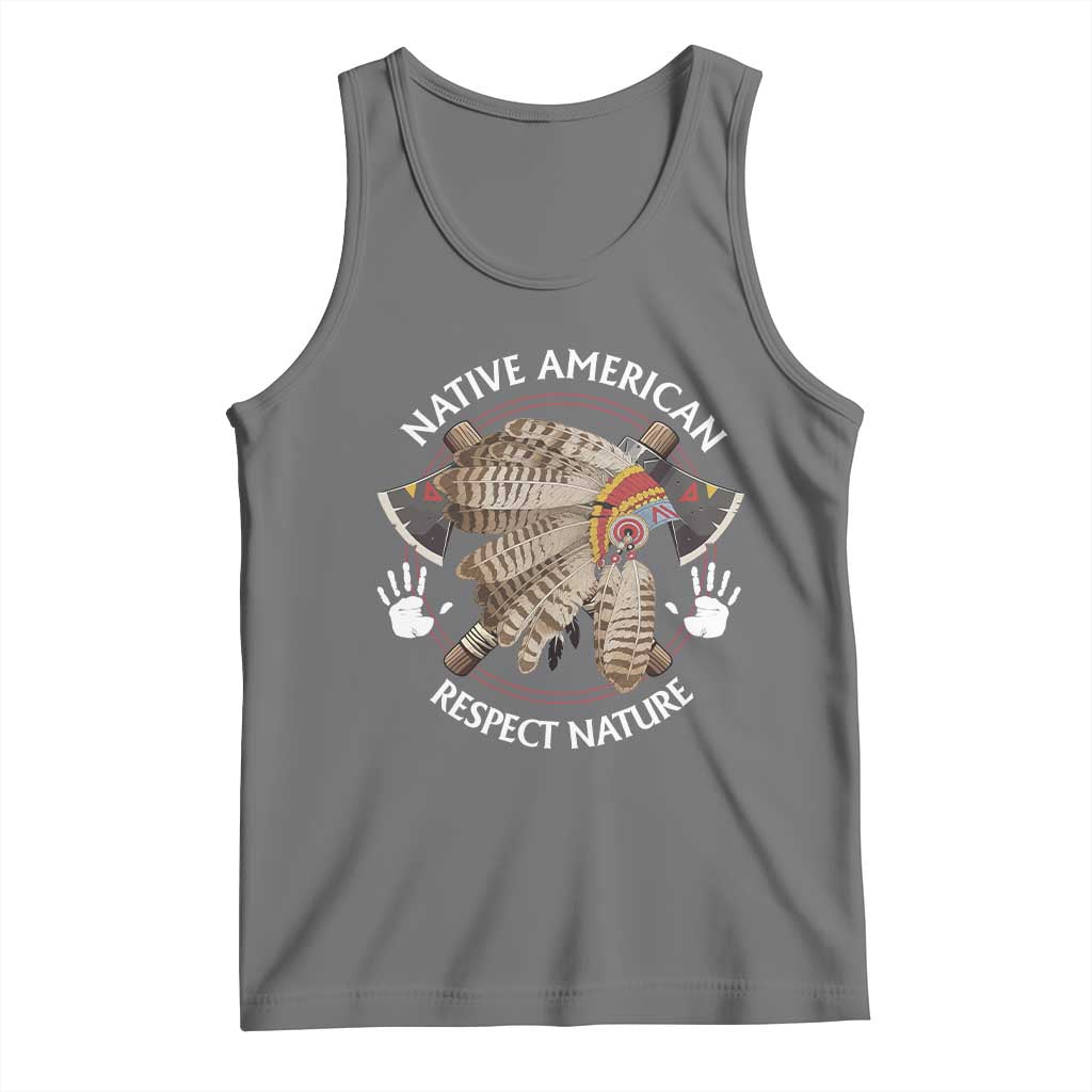 Native American Respect Nature Tank Top Indigenous Indian War Bonnet Tomahawks TS11 Black Heather Print Your Wear