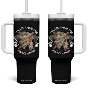 Native American Respect Nature Tumbler With Handle Indigenous Indian War Bonnet Tomahawks TS11 One Size: 40 oz Black Print Your Wear