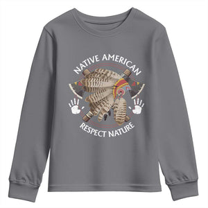 Native American Respect Nature Youth Sweatshirt Indigenous Indian War Bonnet Tomahawks TS11 Charcoal Print Your Wear