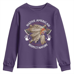 Native American Respect Nature Youth Sweatshirt Indigenous Indian War Bonnet Tomahawks TS11 Purple Print Your Wear
