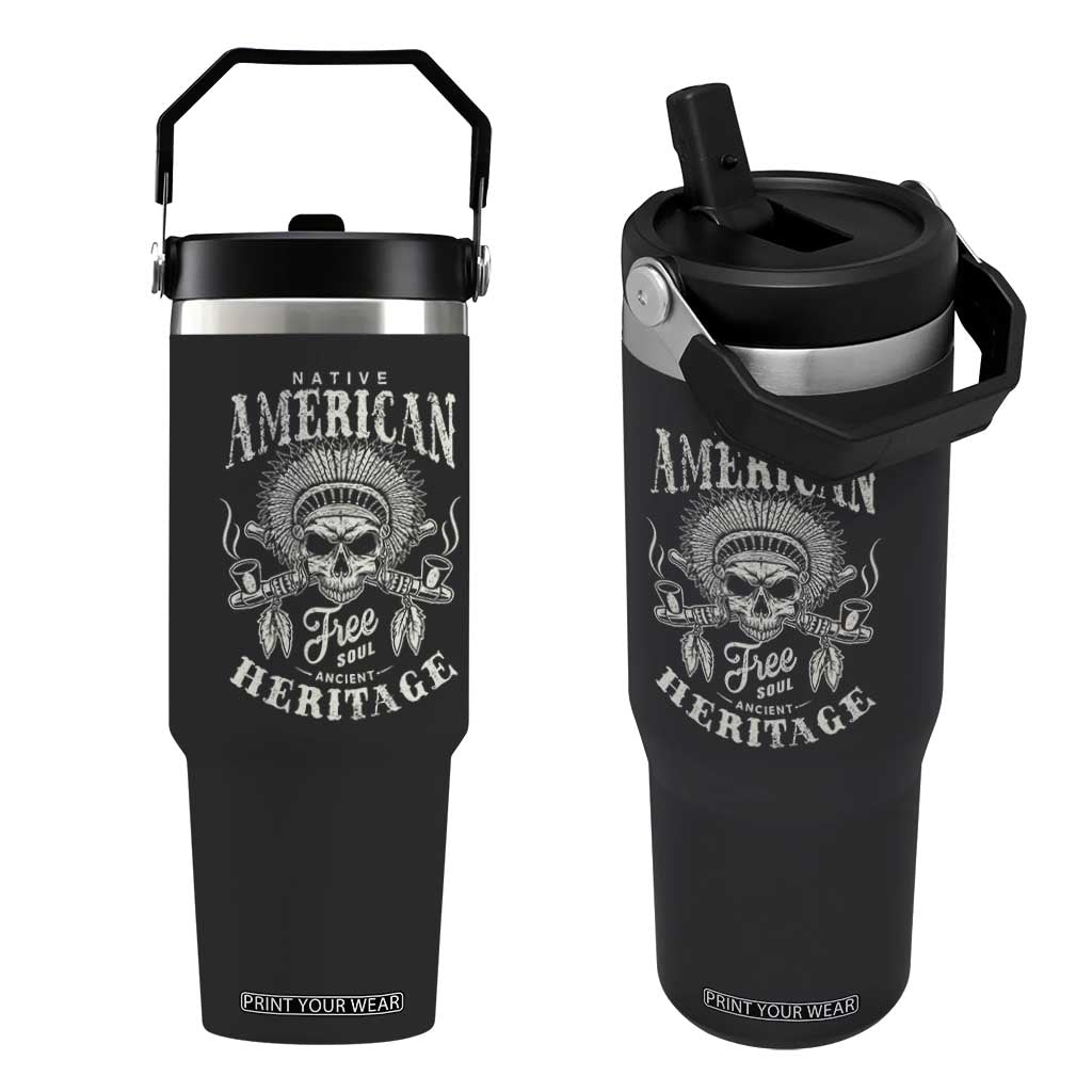 Native American Free Soul Ancient Heritage Flip Straw Tumbler Vintage Indian American Chief TS11 One Size: 30 oz Black Print Your Wear