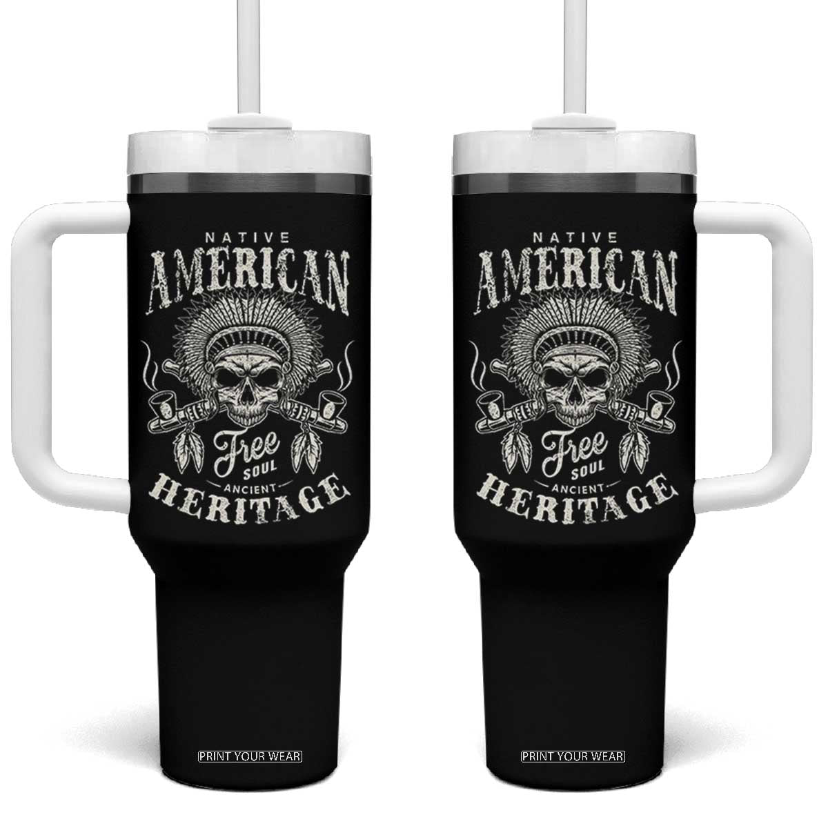 Native American Free Soul Ancient Heritage Tumbler With Handle Vintage Indian American Chief TS11 One Size: 40 oz Black Print Your Wear