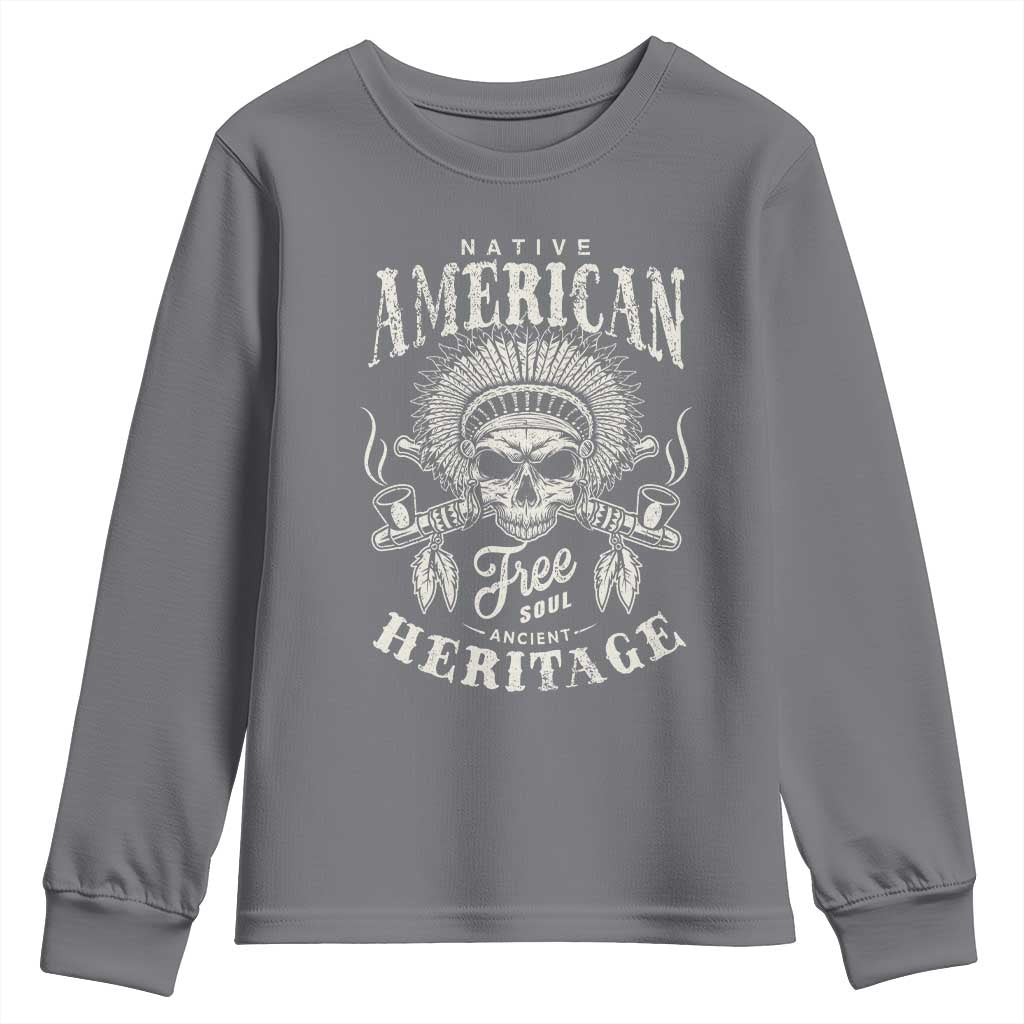 Native American Free Soul Ancient Heritage Youth Sweatshirt Vintage Indian American Chief TS11 Charcoal Print Your Wear