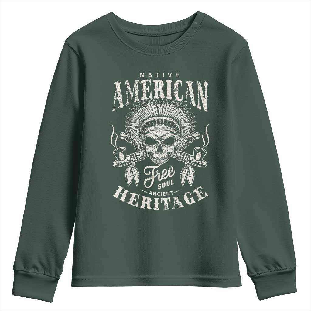 Native American Free Soul Ancient Heritage Youth Sweatshirt Vintage Indian American Chief TS11 Dark Forest Green Print Your Wear