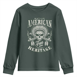 Native American Free Soul Ancient Heritage Youth Sweatshirt Vintage Indian American Chief TS11 Dark Forest Green Print Your Wear