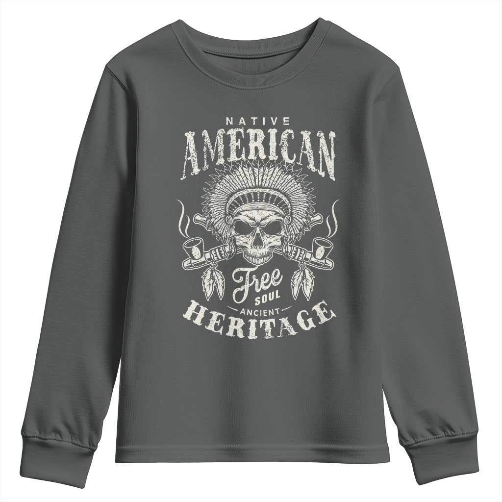 Native American Free Soul Ancient Heritage Youth Sweatshirt Vintage Indian American Chief TS11 Dark Heather Print Your Wear