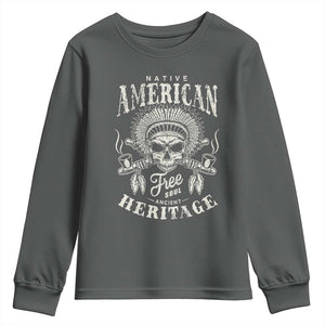 Native American Free Soul Ancient Heritage Youth Sweatshirt Vintage Indian American Chief TS11 Dark Heather Print Your Wear