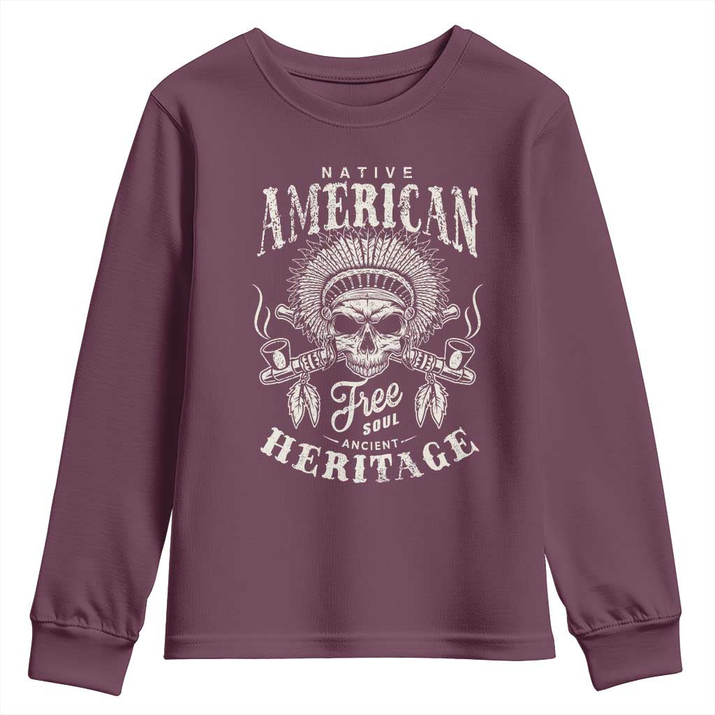 Native American Free Soul Ancient Heritage Youth Sweatshirt Vintage Indian American Chief TS11 Maroon Print Your Wear