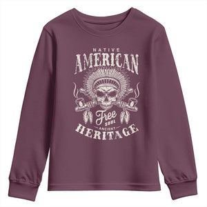 Native American Free Soul Ancient Heritage Youth Sweatshirt Vintage Indian American Chief TS11 Maroon Print Your Wear