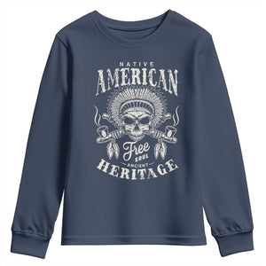 Native American Free Soul Ancient Heritage Youth Sweatshirt Vintage Indian American Chief TS11 Navy Print Your Wear