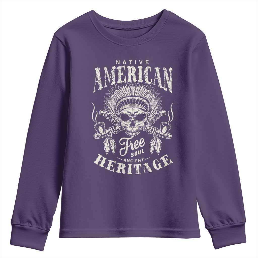 Native American Free Soul Ancient Heritage Youth Sweatshirt Vintage Indian American Chief TS11 Purple Print Your Wear