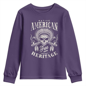 Native American Free Soul Ancient Heritage Youth Sweatshirt Vintage Indian American Chief TS11 Purple Print Your Wear