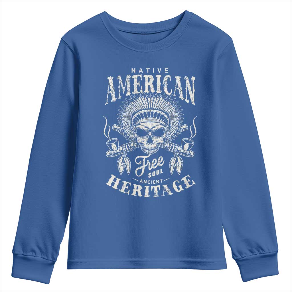 Native American Free Soul Ancient Heritage Youth Sweatshirt Vintage Indian American Chief TS11 Royal Blue Print Your Wear