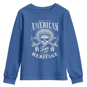 Native American Free Soul Ancient Heritage Youth Sweatshirt Vintage Indian American Chief TS11 Royal Blue Print Your Wear