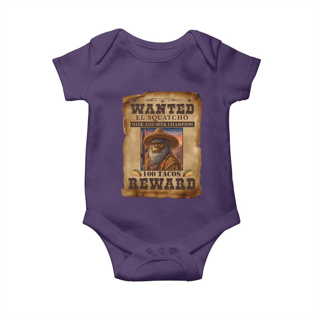Funny Wanted El Squatcho Baby Onesie Hide And Seek Champion Western Poncho Mexican Bigfoot TS11 Purple Print Your Wear