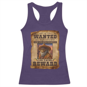 Funny Wanted El Squatcho Racerback Tank Top Hide And Seek Champion Western Poncho Mexican Bigfoot TS11 Purple Print Your Wear