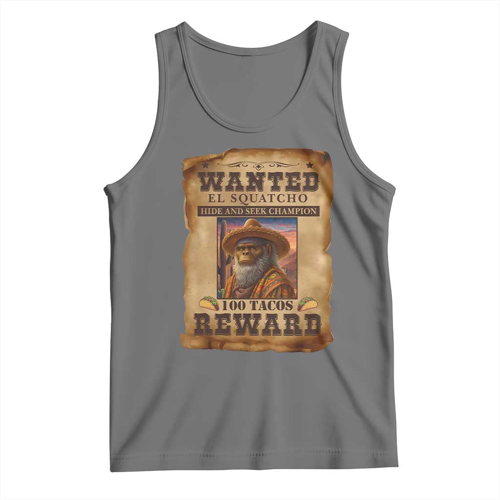 Funny Wanted El Squatcho Tank Top Hide And Seek Champion Western Poncho Mexican Bigfoot TS11 Black Heather Print Your Wear