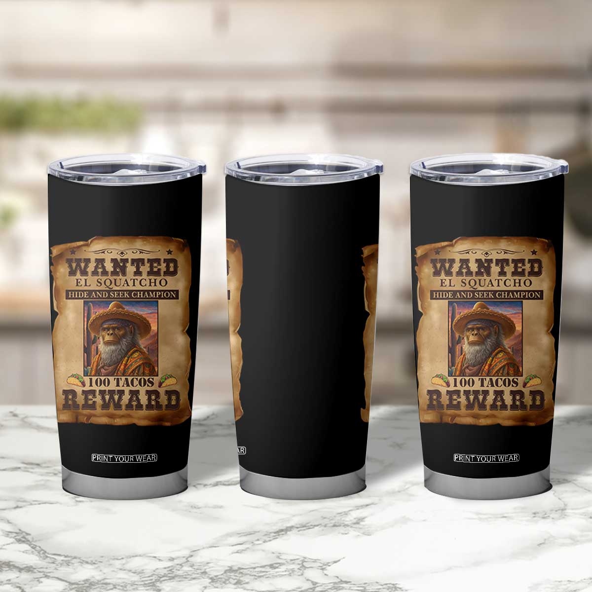 Funny Wanted El Squatcho Tumbler Cup Hide And Seek Champion Western Poncho Mexican Bigfoot TS11 Print Your Wear