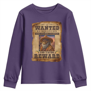 Funny Wanted El Squatcho Youth Sweatshirt Hide And Seek Champion Western Poncho Mexican Bigfoot TS11 Purple Print Your Wear