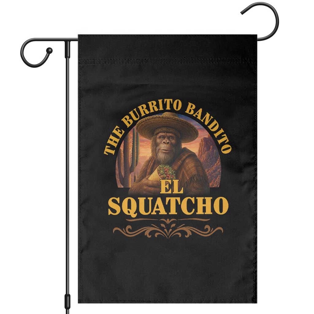 Funny The Burrito Bandito El Squatcho Garden Flag Western Poncho Mexican Bigfoot TS11 Black Print Your Wear