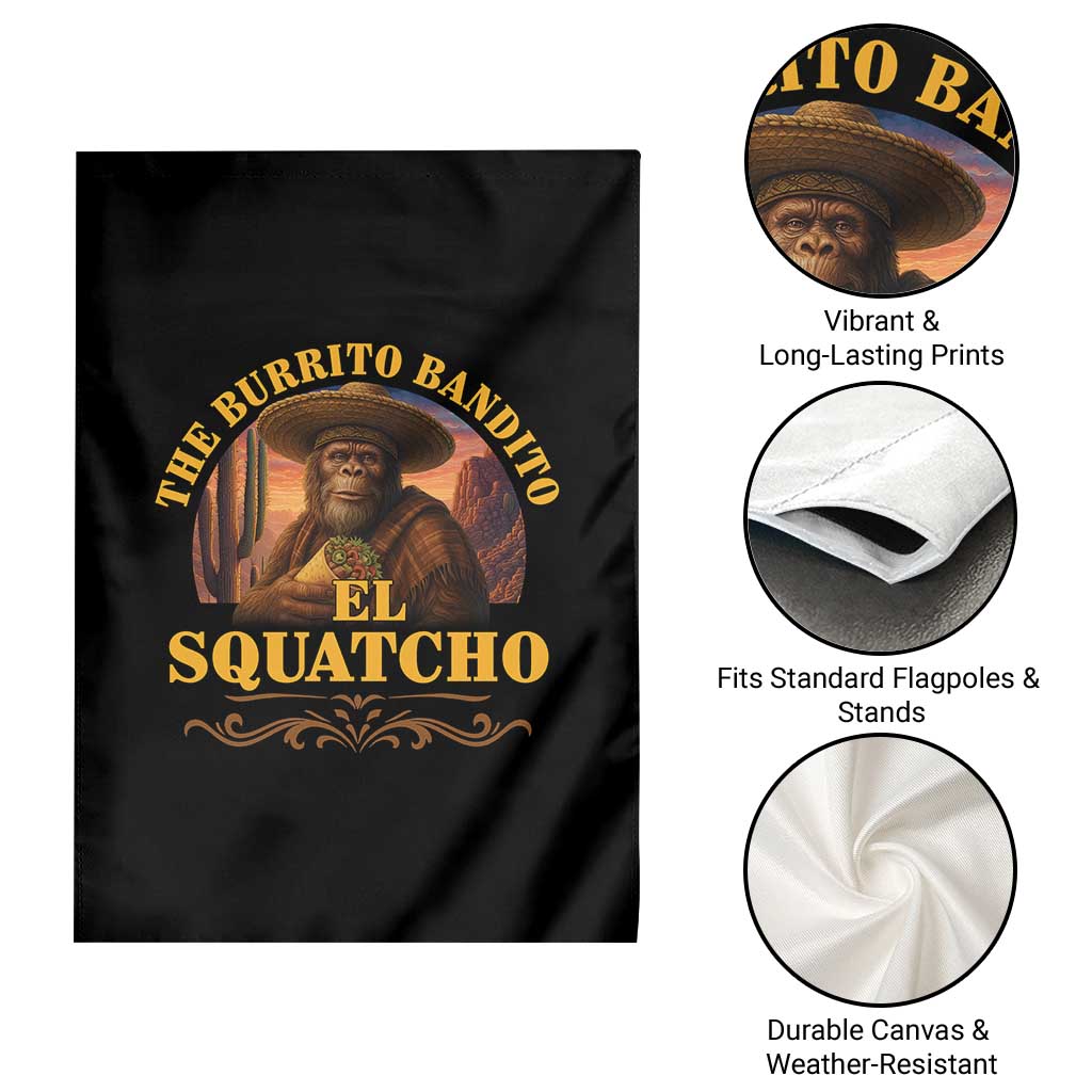 Funny The Burrito Bandito El Squatcho Garden Flag Western Poncho Mexican Bigfoot TS11 Print Your Wear