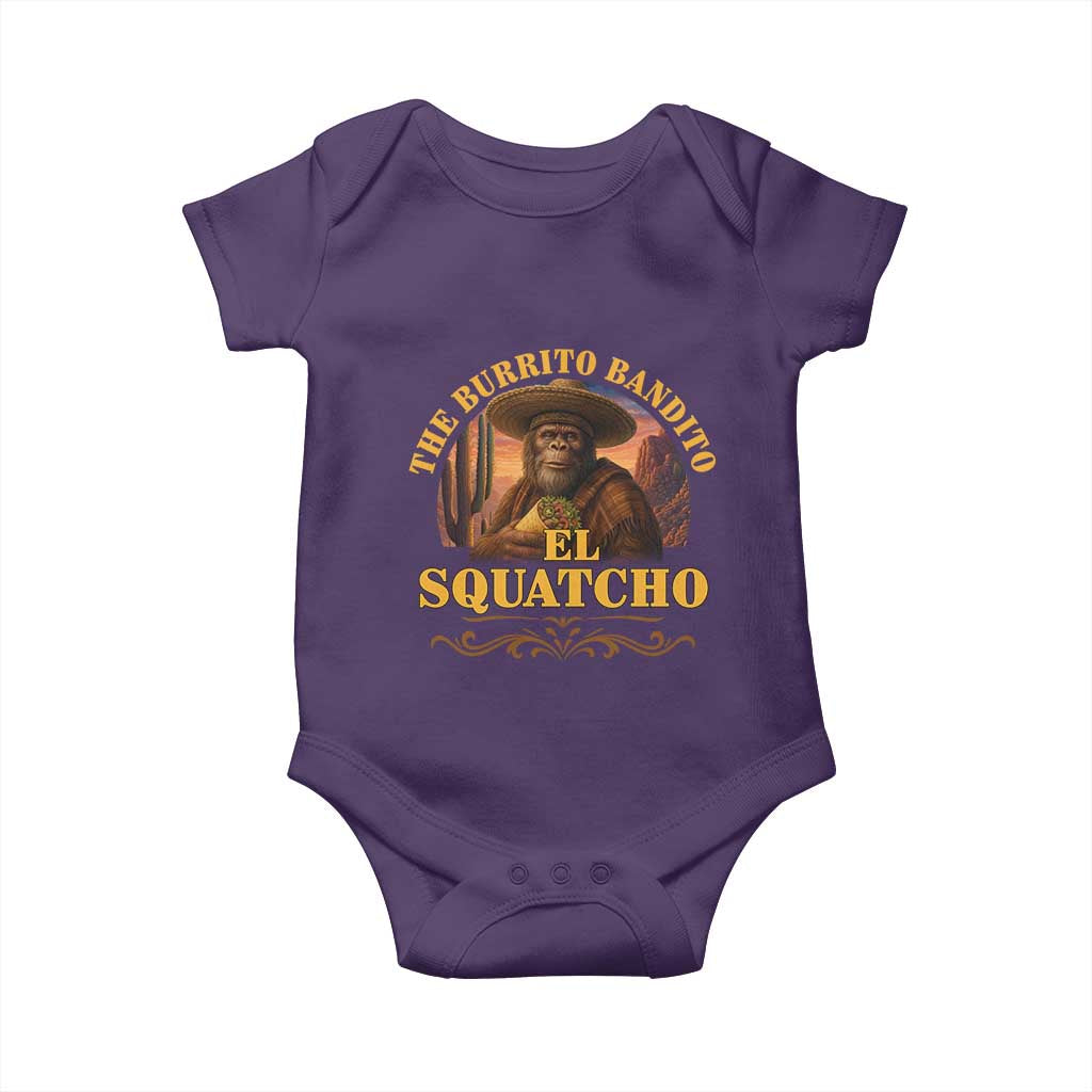 Funny The Burrito Bandito El Squatcho Baby Onesie Western Poncho Mexican Bigfoot TS11 Purple Print Your Wear