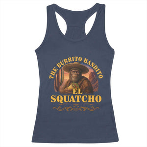 Funny The Burrito Bandito El Squatcho Racerback Tank Top Western Poncho Mexican Bigfoot TS11 Navy Print Your Wear