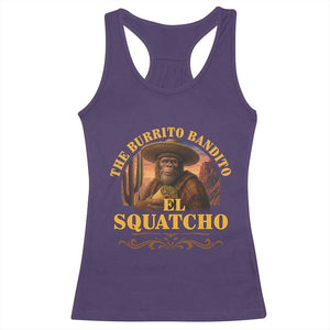 Funny The Burrito Bandito El Squatcho Racerback Tank Top Western Poncho Mexican Bigfoot TS11 Purple Print Your Wear