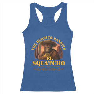 Funny The Burrito Bandito El Squatcho Racerback Tank Top Western Poncho Mexican Bigfoot TS11 Royal Blue Print Your Wear