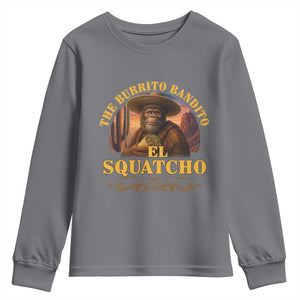 Funny The Burrito Bandito El Squatcho Youth Sweatshirt Western Poncho Mexican Bigfoot TS11 Charcoal Print Your Wear
