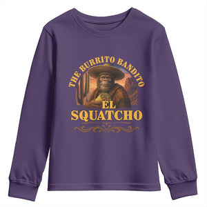 Funny The Burrito Bandito El Squatcho Youth Sweatshirt Western Poncho Mexican Bigfoot TS11 Purple Print Your Wear