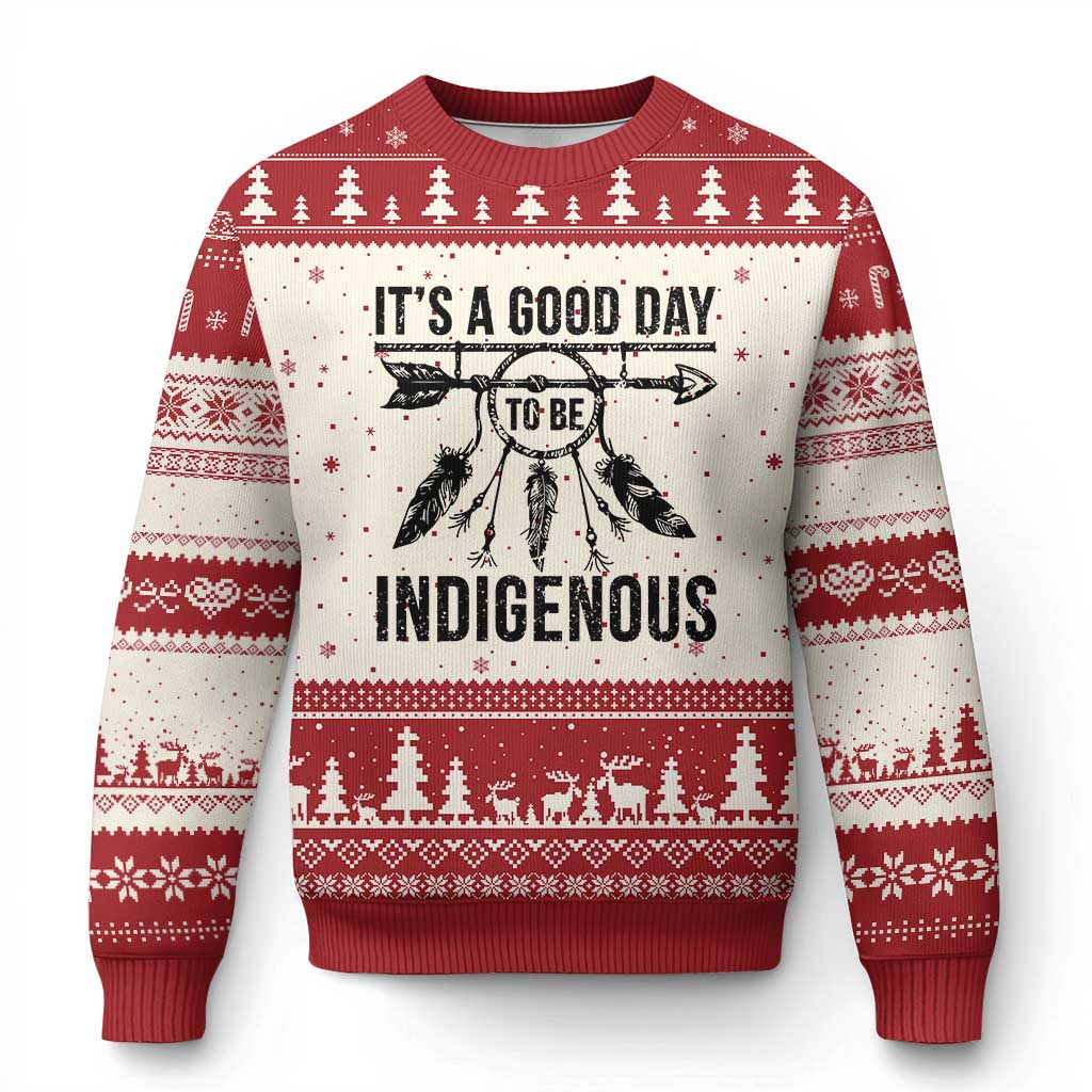 Native American Its A Good Day To Be Indigenous Ugly Christmas Sweater Dreamcatcher Feathers TS11 Beige Red Print Your Wear