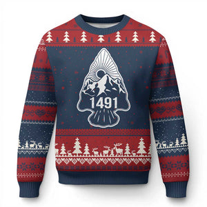 Proud Native American 1491 Pre Columbus Indigenous Arrowhead Ugly Christmas Sweater TS11 Navy Red Print Your Wear