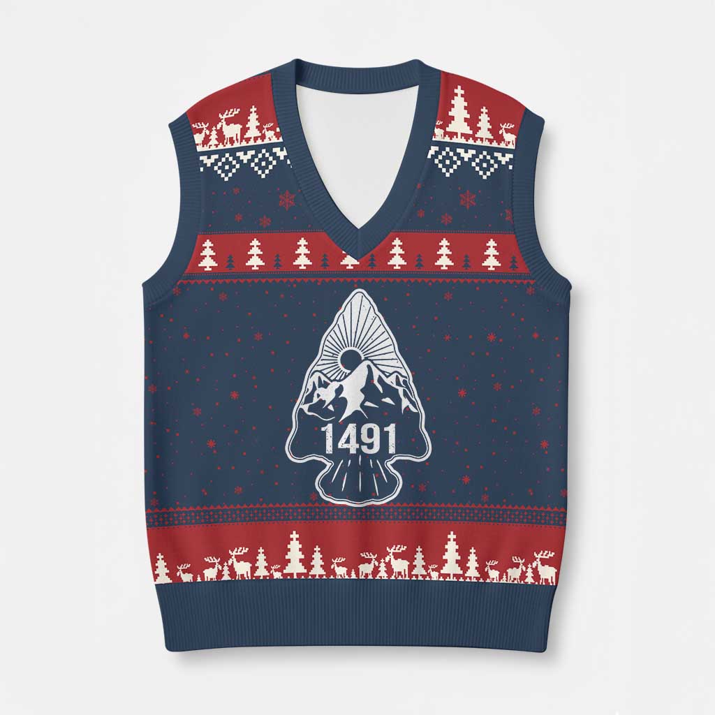Proud Native American 1491 Pre Columbus Indigenous Arrowhead V-Neck Knit Sweater Vest - Print Your Wear