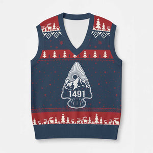 Proud Native American 1491 Pre Columbus Indigenous Arrowhead V-Neck Knit Sweater Vest - Print Your Wear