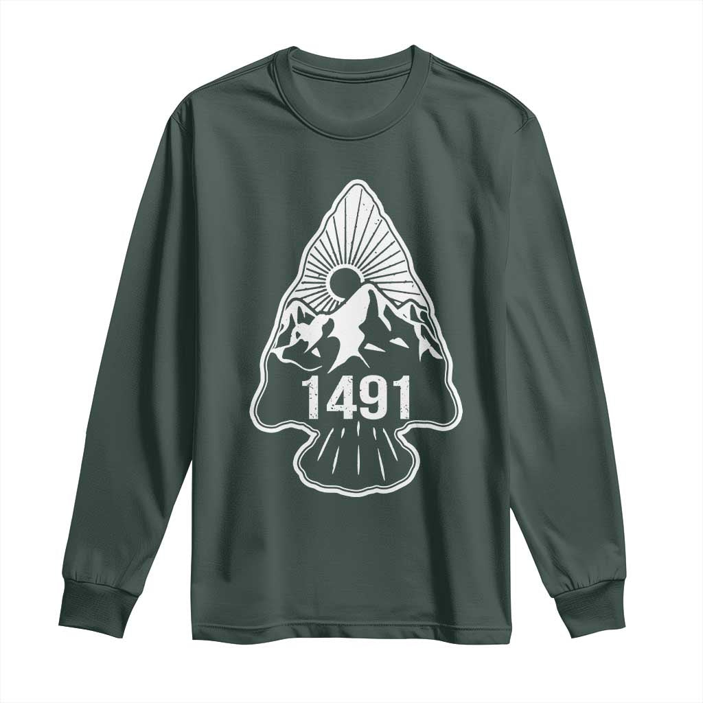 Proud Native American 1491 Pre Columbus Indigenous Arrowhead Long Sleeve Shirt TS11 Dark Forest Green Print Your Wear