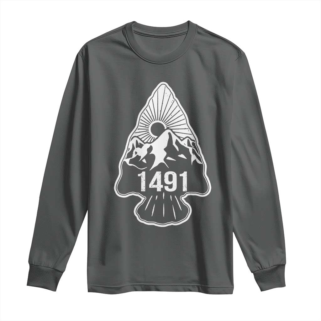 Proud Native American 1491 Pre Columbus Indigenous Arrowhead Long Sleeve Shirt TS11 Dark Heather Print Your Wear