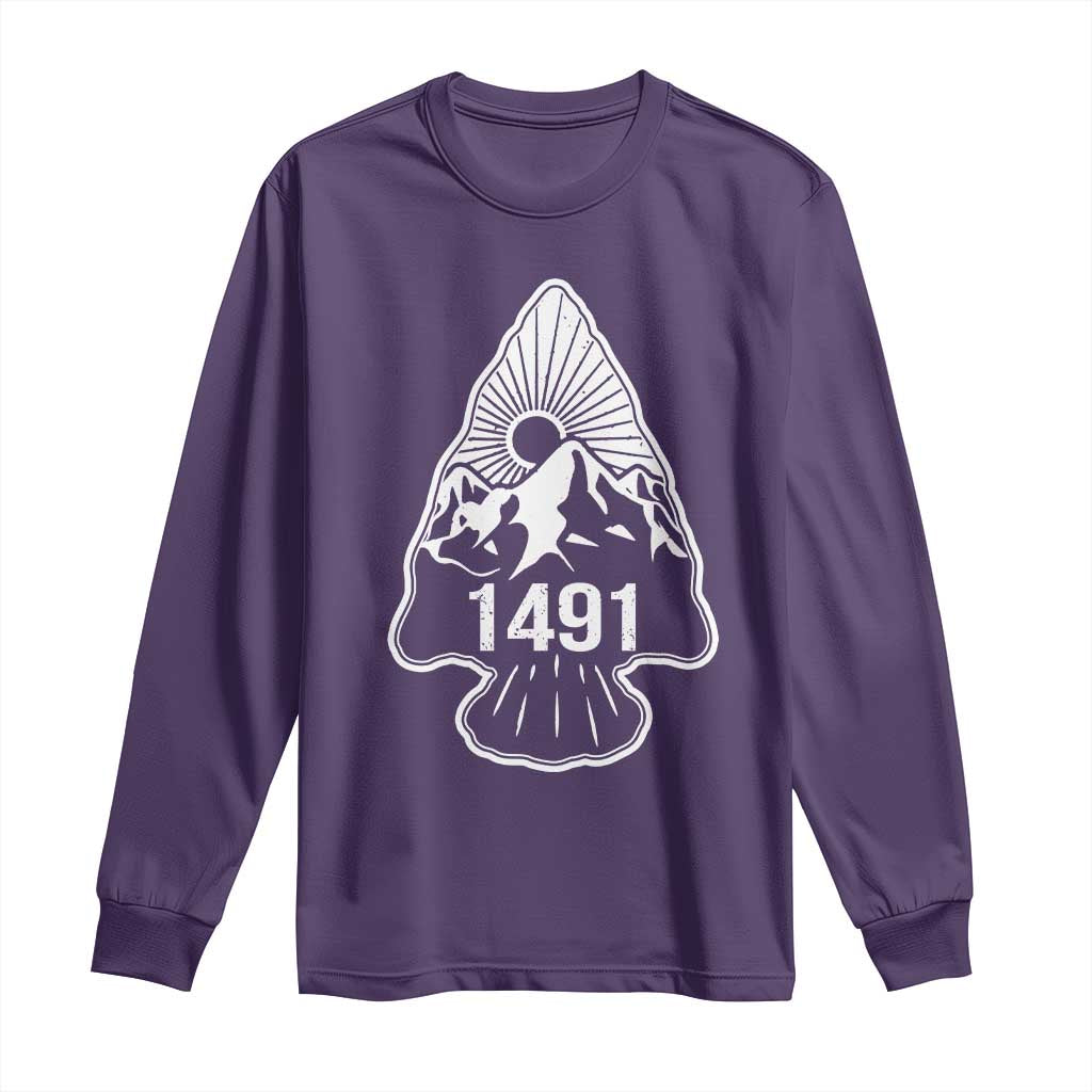 Proud Native American 1491 Pre Columbus Indigenous Arrowhead Long Sleeve Shirt TS11 Purple Print Your Wear