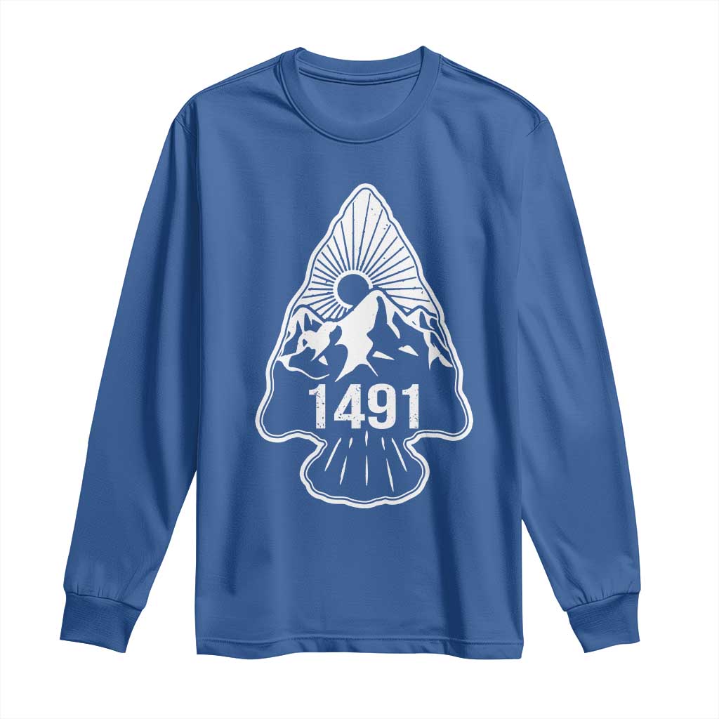 Proud Native American 1491 Pre Columbus Indigenous Arrowhead Long Sleeve Shirt TS11 Royal Blue Print Your Wear